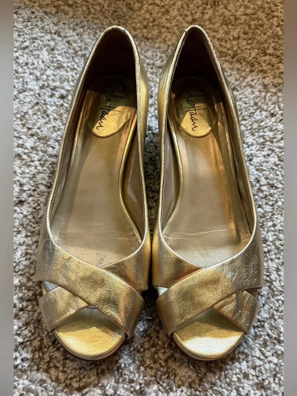Cole Haan Open Toe Gold Wedges 7.5